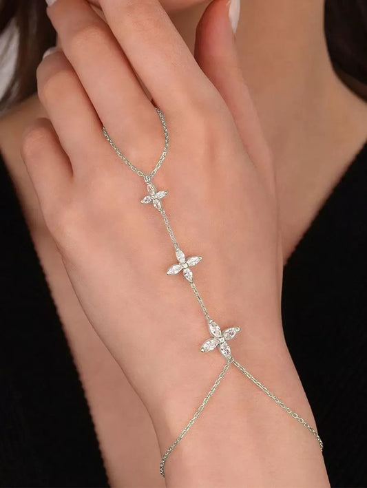 SHEIN سوار إصبع ويد فضة مزين بالزهور والراينستون