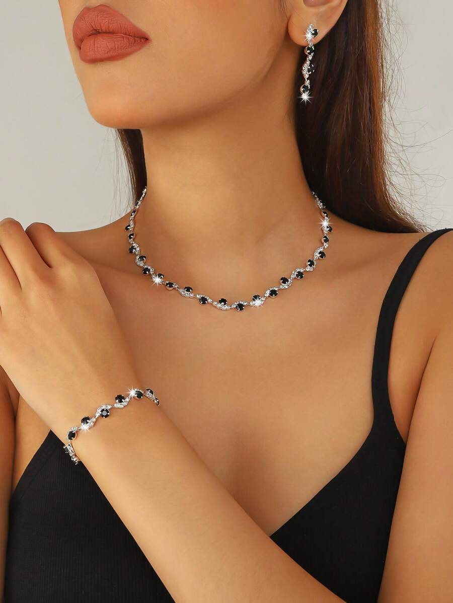 SHEIN طقم مجوهرات 3 قطع اسود بتصميم قطرة ماء