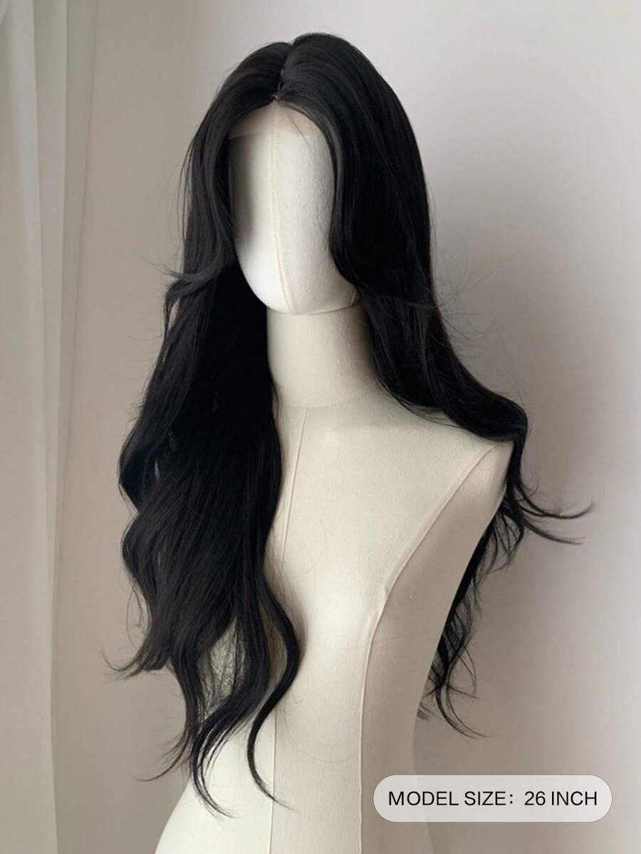 SHEIN شعر مستعار طويل مجعد دانتيل أمامي بلون أسود 26 بوصة