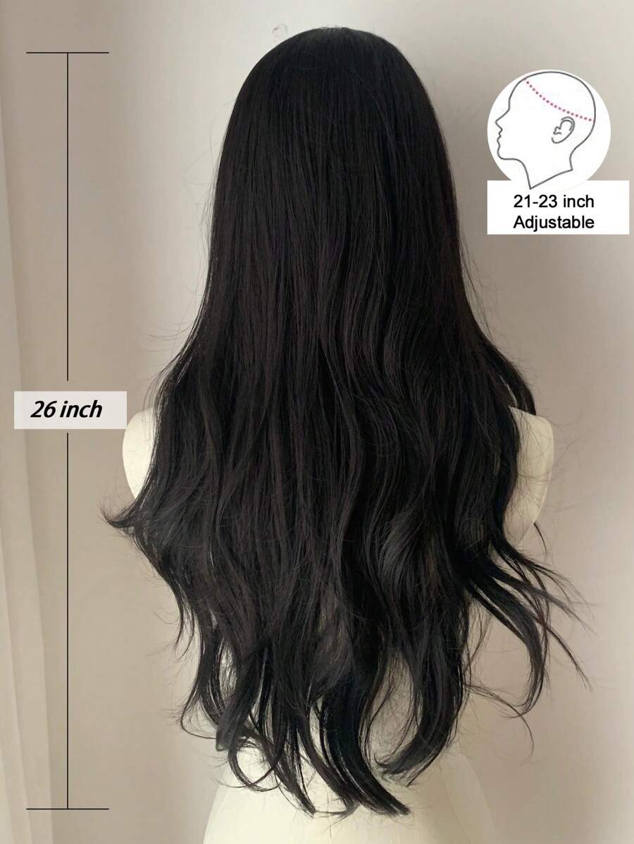 SHEIN شعر مستعار طويل مجعد دانتيل أمامي بلون أسود 26 بوصة