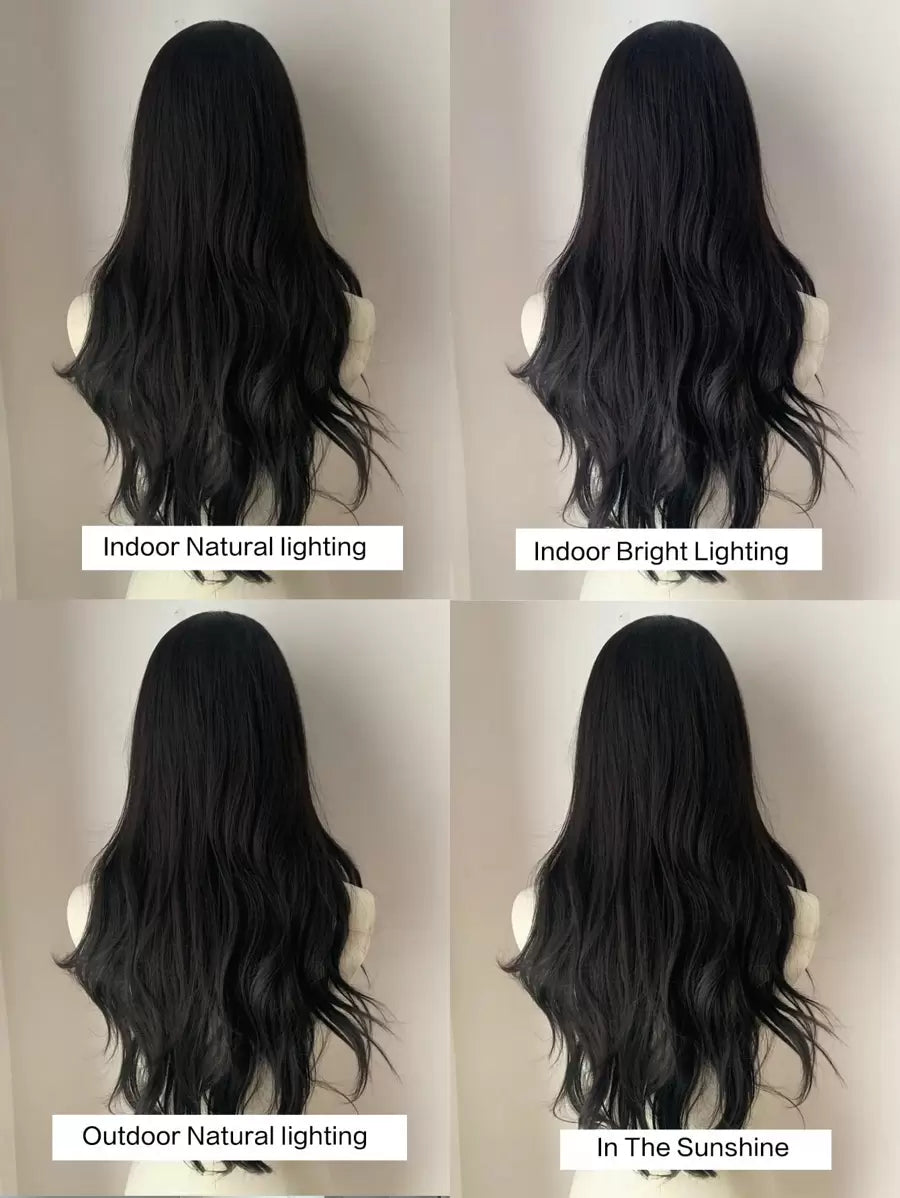 SHEIN شعر مستعار طويل مجعد دانتيل أمامي بلون أسود 26 بوصة