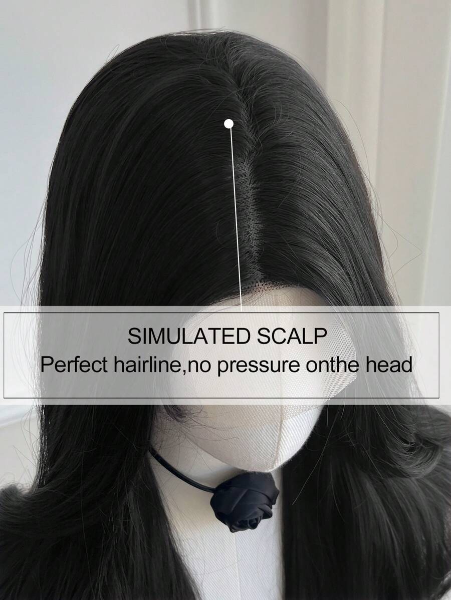 SHEIN شعر مستعار طويل مجعد دانتيل أمامي بلون أسود 26 بوصة