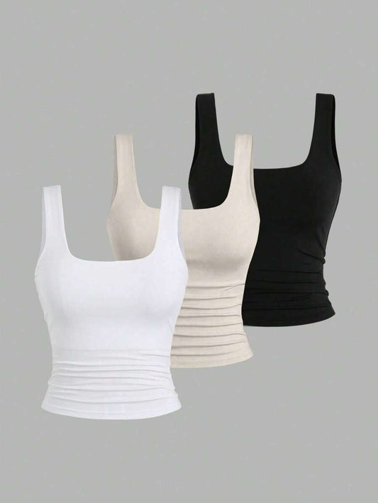 SHEIN Sweetra تانك توب 3 قطع بتصميم سادة