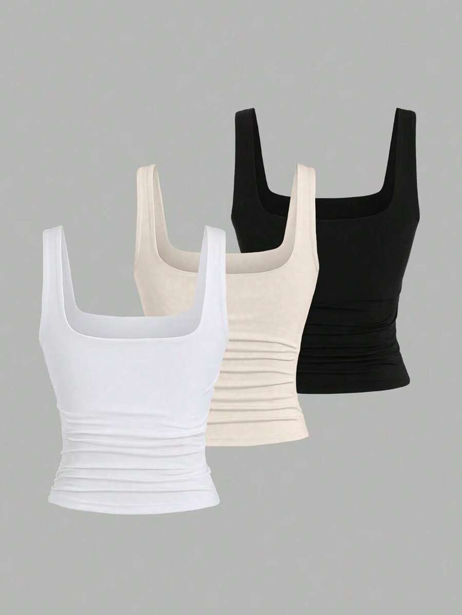 SHEIN Sweetra تانك توب 3 قطع بتصميم سادة