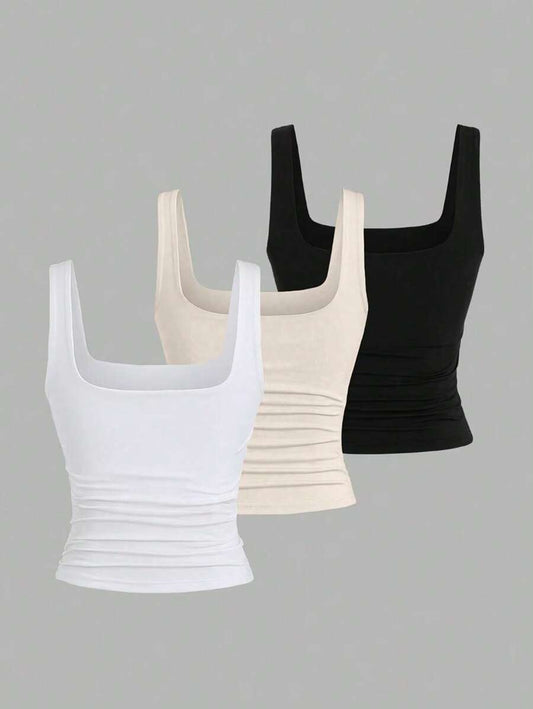SHEIN Sweetra تانك توب 3 قطع بتصميم سادة