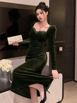 SHEIN DAZY فستان اخضر مع تطريز دانتيل
