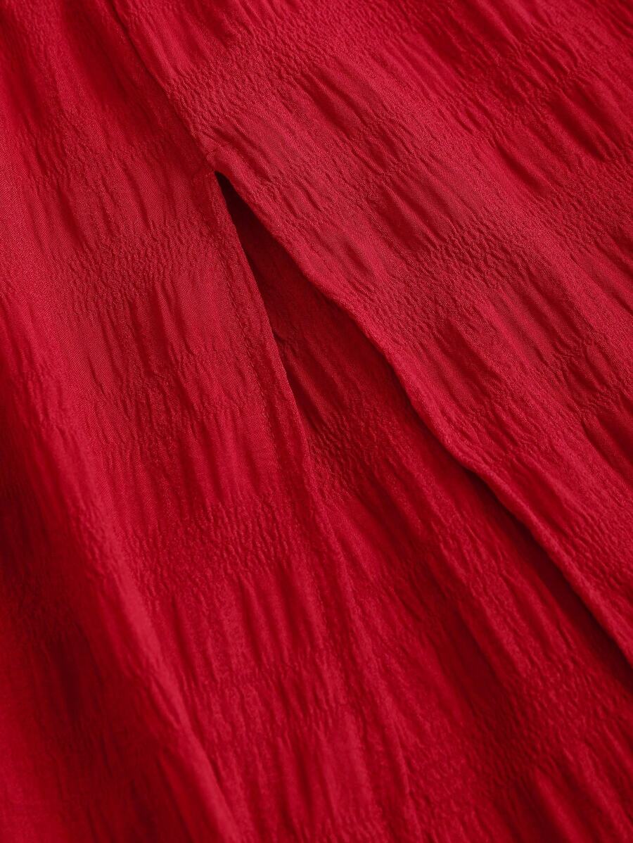 SHEIN Sweetra فستان أحمر بربطة كتف وظهر مكشوف وشق جانبي بدون أكمام