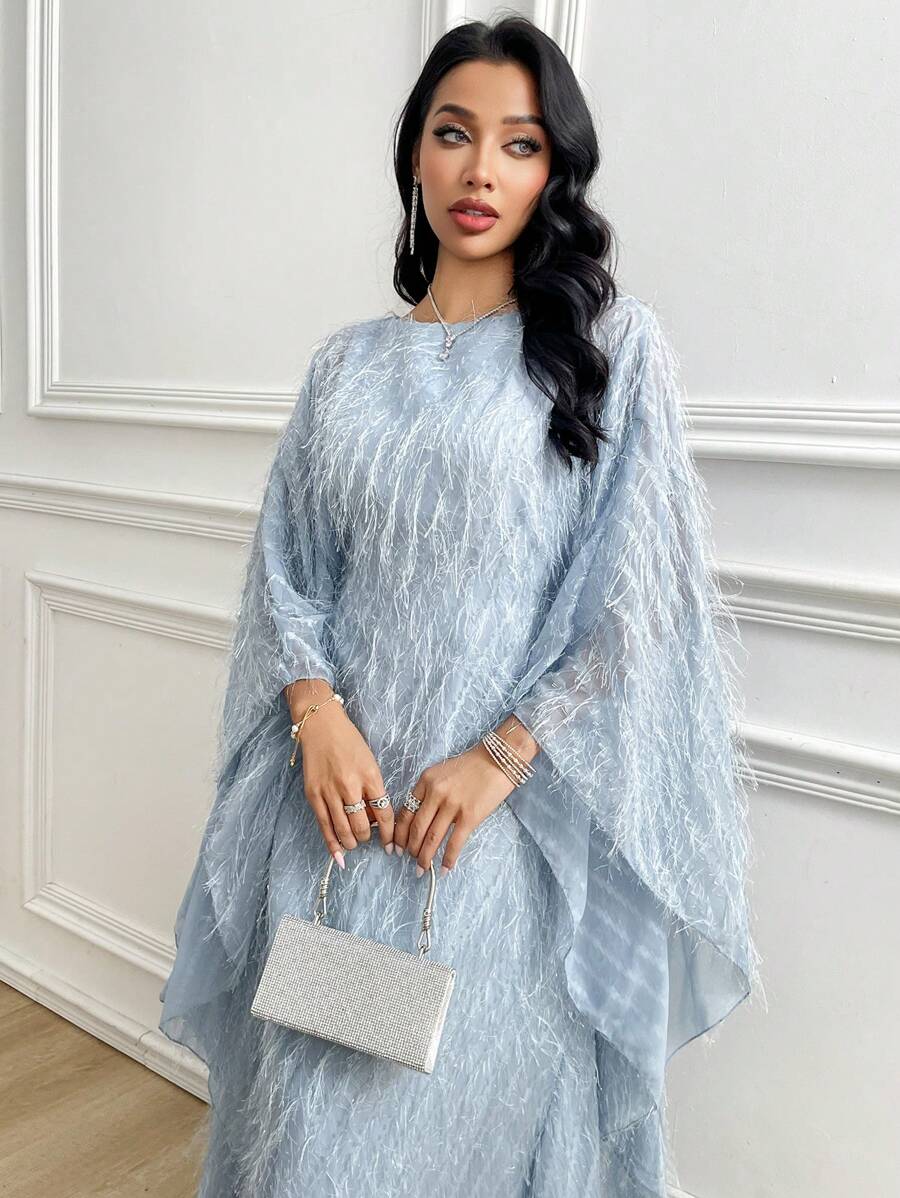 SHEIN Al Najma فستان كفتان وجلابية أزرق فاتح أنيق