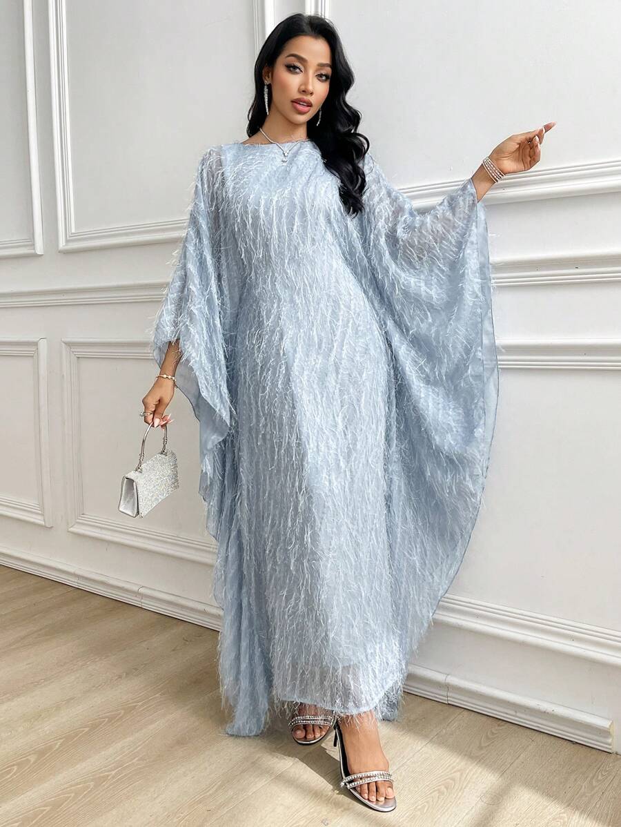 SHEIN Al Najma فستان كفتان وجلابية أزرق فاتح أنيق