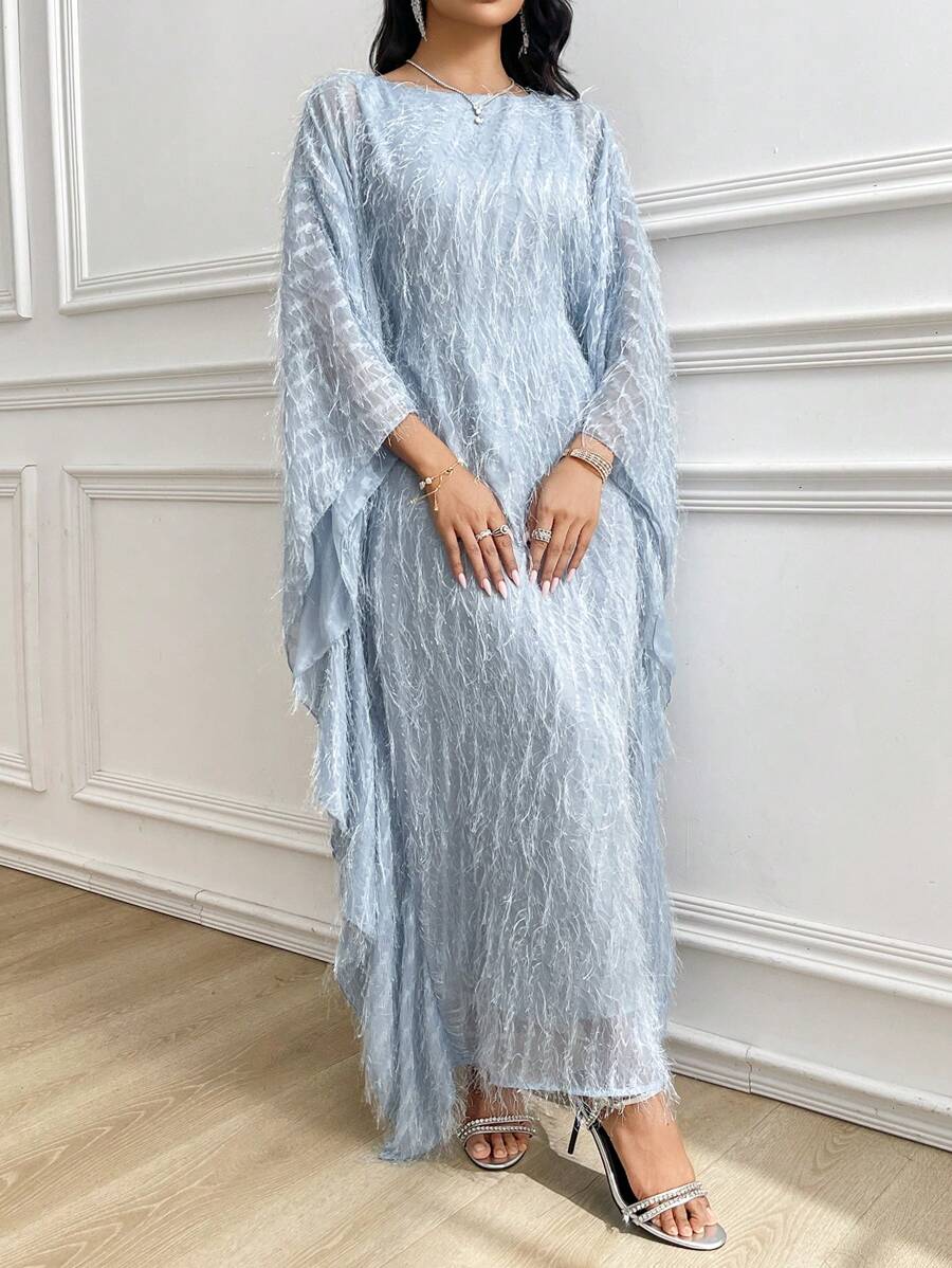 SHEIN Al Najma فستان كفتان وجلابية أزرق فاتح أنيق
