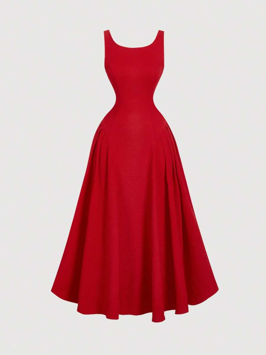 SHEIN MOD  A-Line فستان أحمر مزين بفراشة خلفية بقصة
