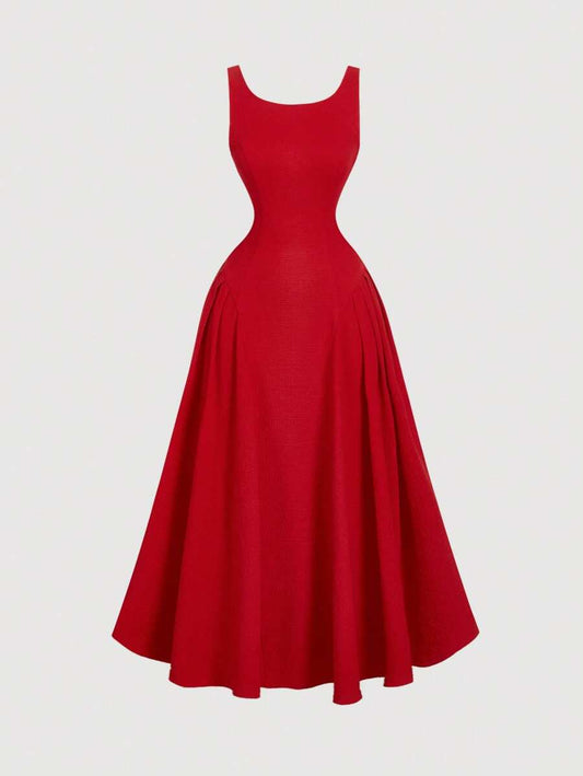 SHEIN MOD  A-Line فستان أحمر مزين بفراشة خلفية بقصة