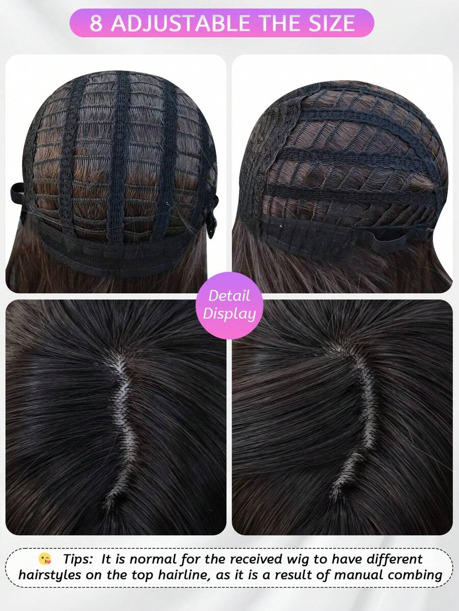 SHEIN SHUDUO باروكة شعر مستقيمة أسود بني 24 بوصة مقاومة للحرارة