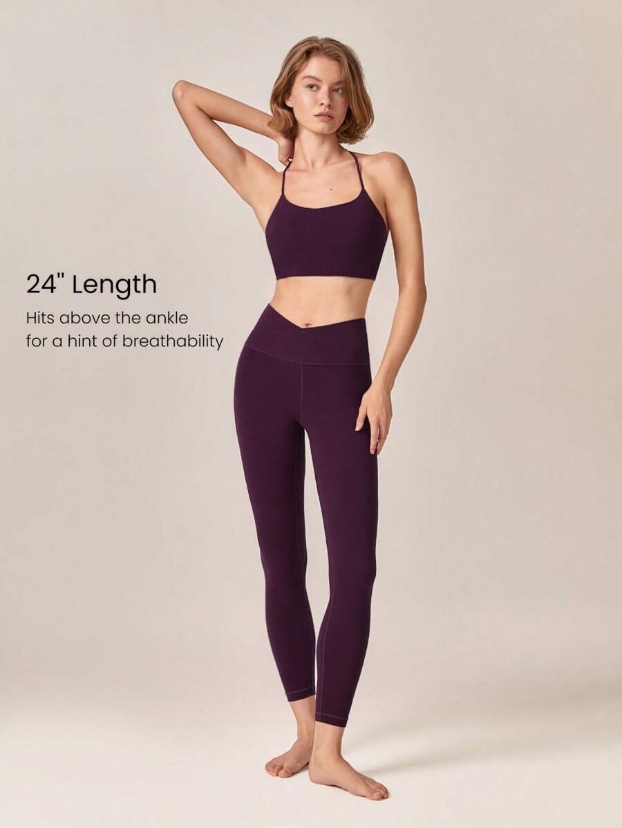 SHEIN GLOWMODE سروال يوجا بطول 24 بوصة ناعم وعالي المطاطية بخصر متشابك