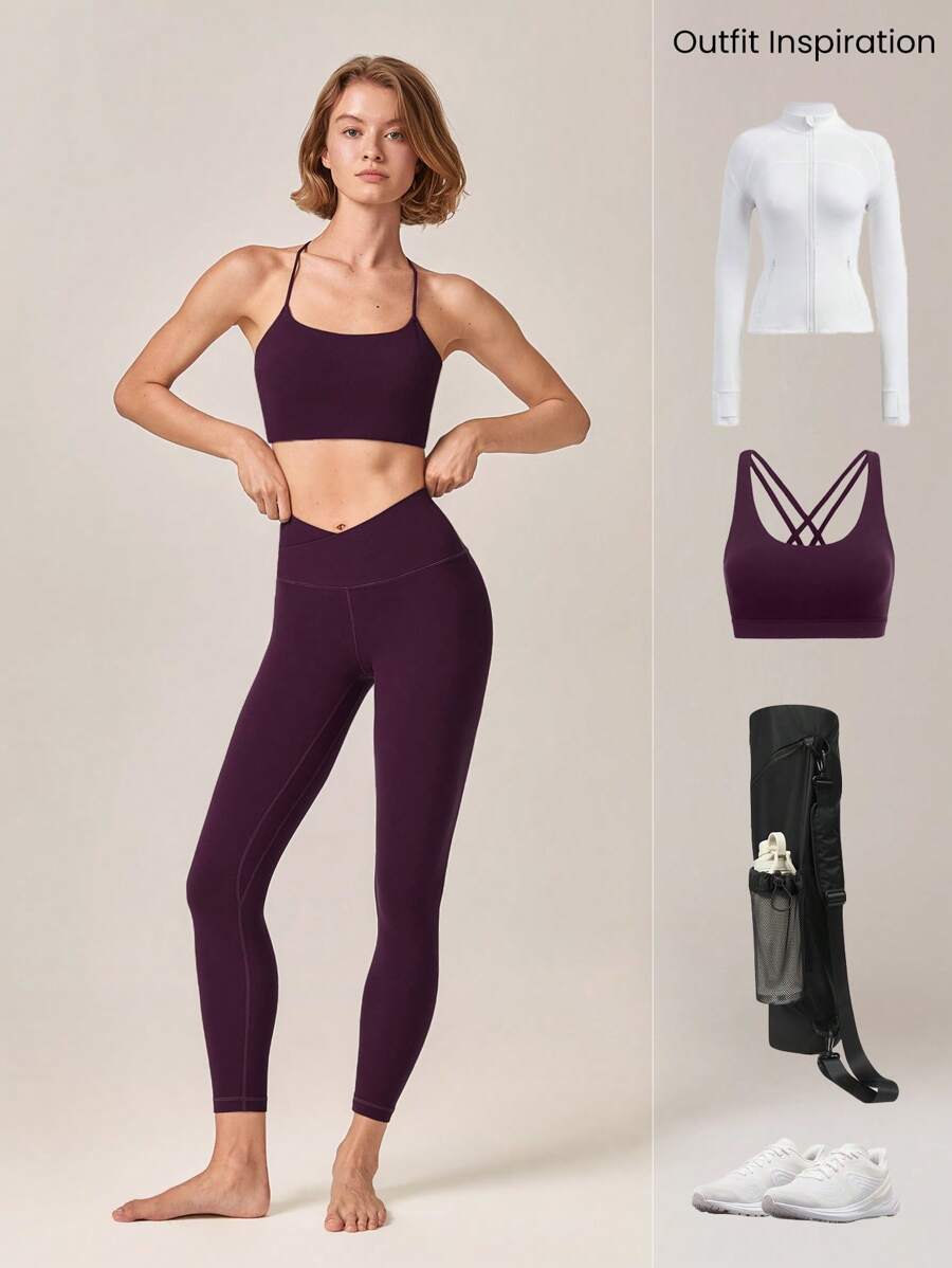 SHEIN GLOWMODE سروال يوجا بطول 24 بوصة ناعم وعالي المطاطية بخصر متشابك