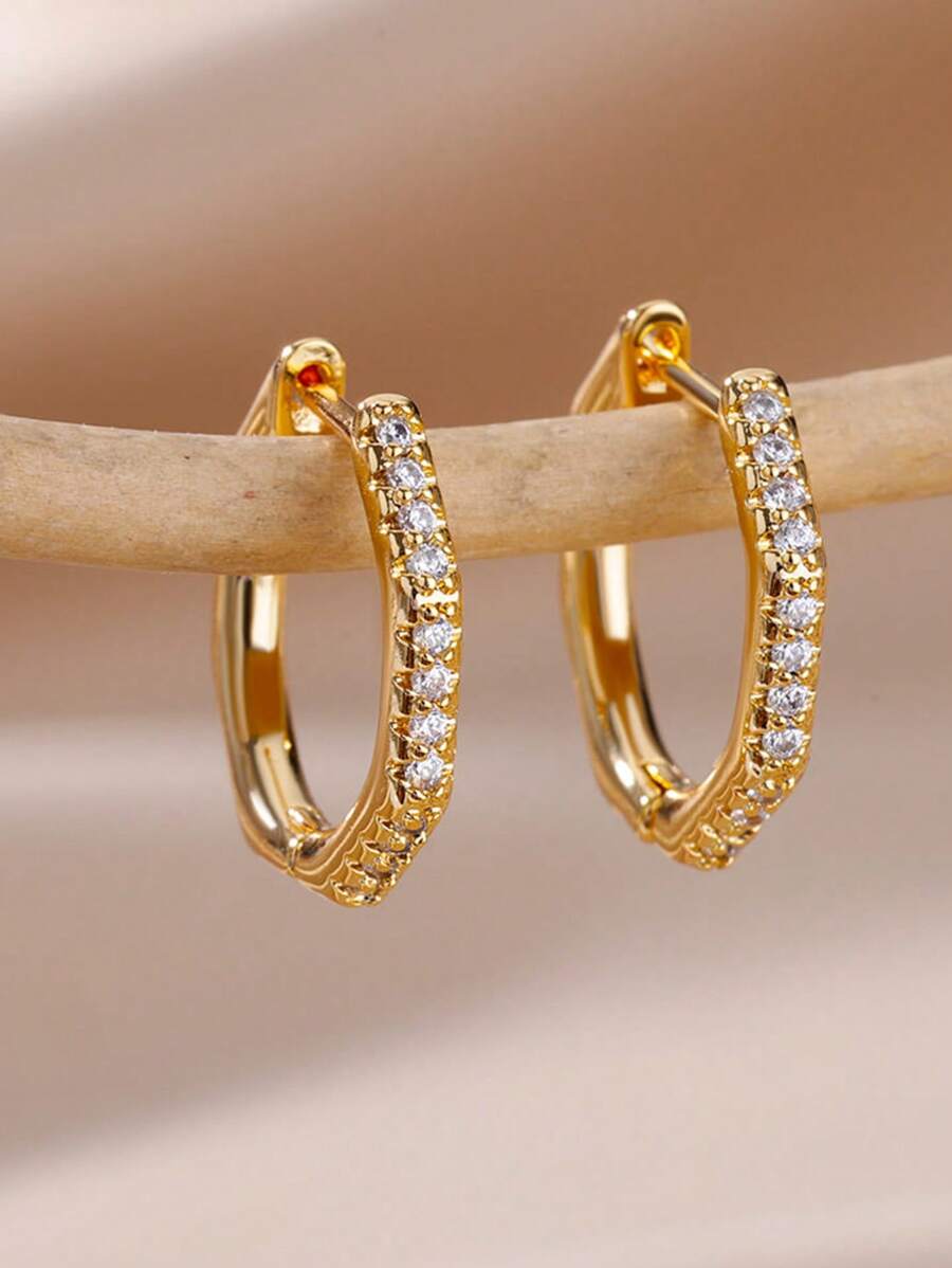 SHEIN زوج أقراط حلقة لؤلؤ وزركونيا