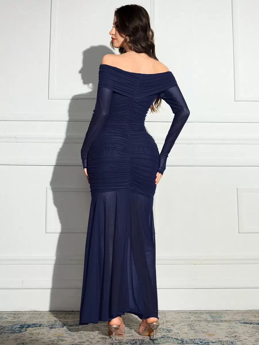 SHEIN Modelyn فستان ازرق بخصر ساقط وذيل سمكة