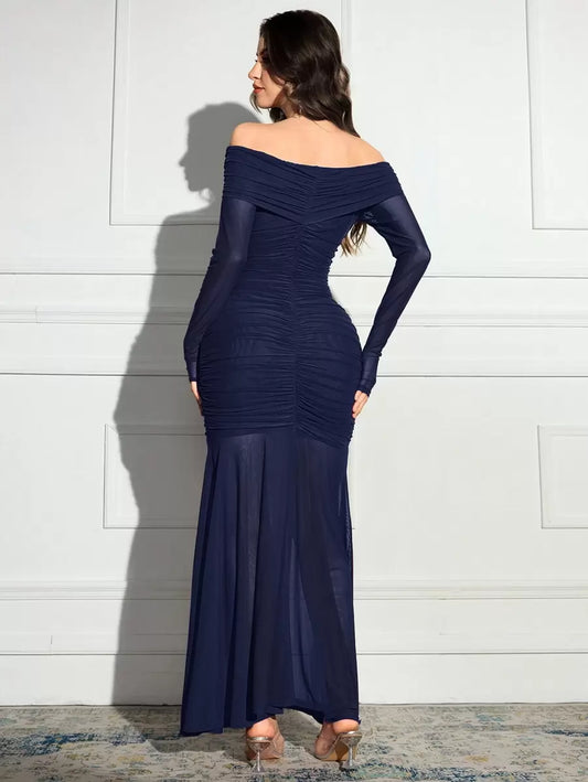 SHEIN Modelyn فستان ازرق بخصر ساقط وذيل سمكة