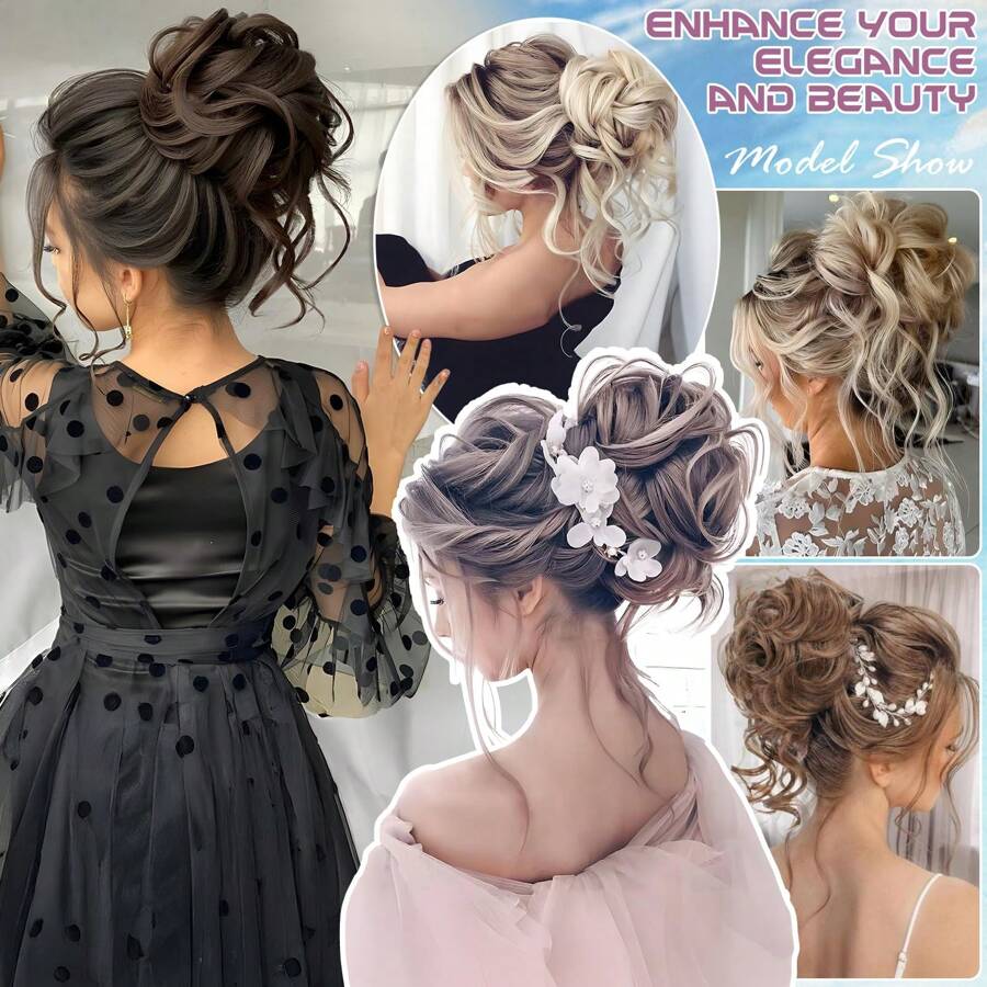 SHEIN قطعة شعر بتسريحة كعكة فوضوي مجعد بلون بني داكن