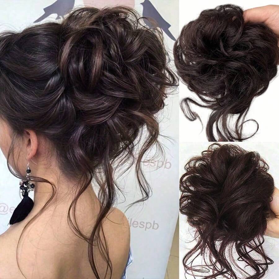 SHEIN قطعة شعر بتسريحة كعكة فوضوي مجعد بلون بني داكن