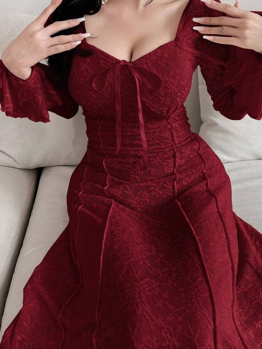 SHEIN Modelyn فستان سهرة عنابي طويل الأكمام