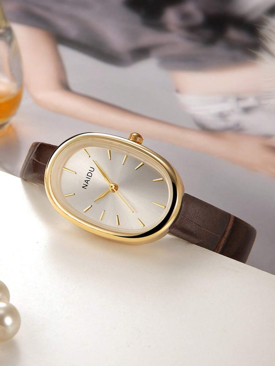 SHEIN ساعة نسائية فاخرة بسيطة بجلد كوارتز