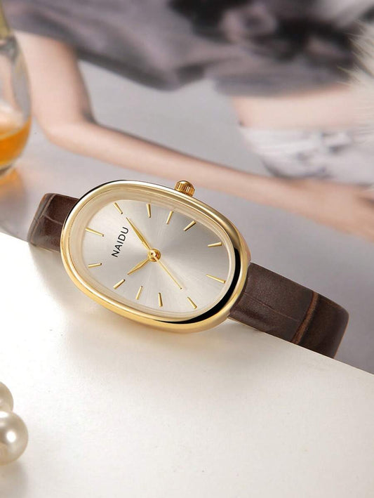 SHEIN ساعة نسائية فاخرة بسيطة بجلد كوارتز