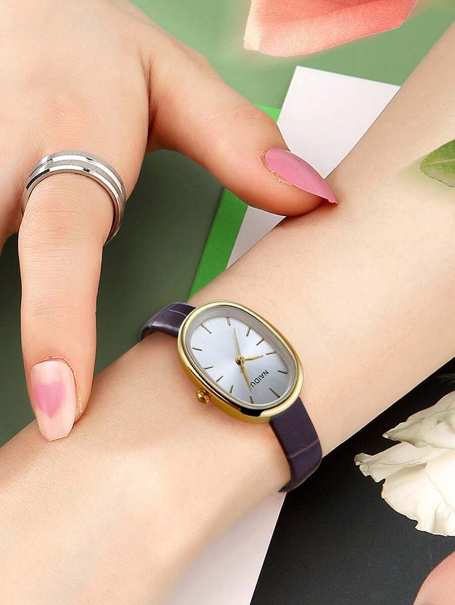 SHEIN ساعة نسائية فاخرة بسيطة بجلد كوارتز