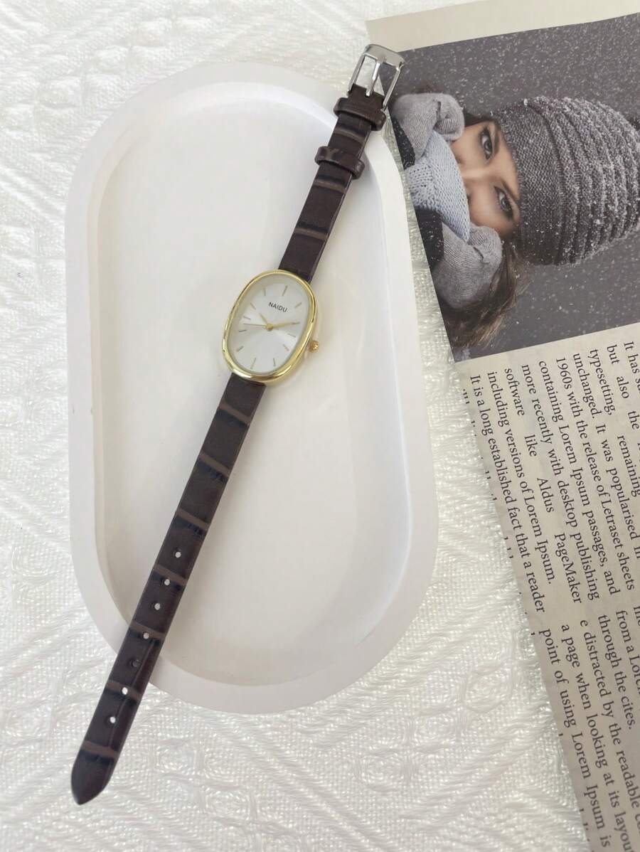 SHEIN ساعة نسائية فاخرة بسيطة بجلد كوارتز