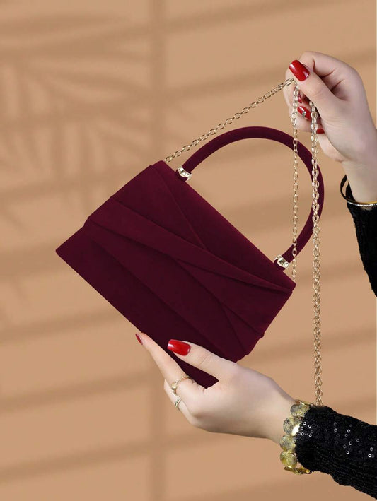 SHEIN REMANLAND حقيبة سهرة فاخرة مزينة بعقدة من الأنيلول القطيفي