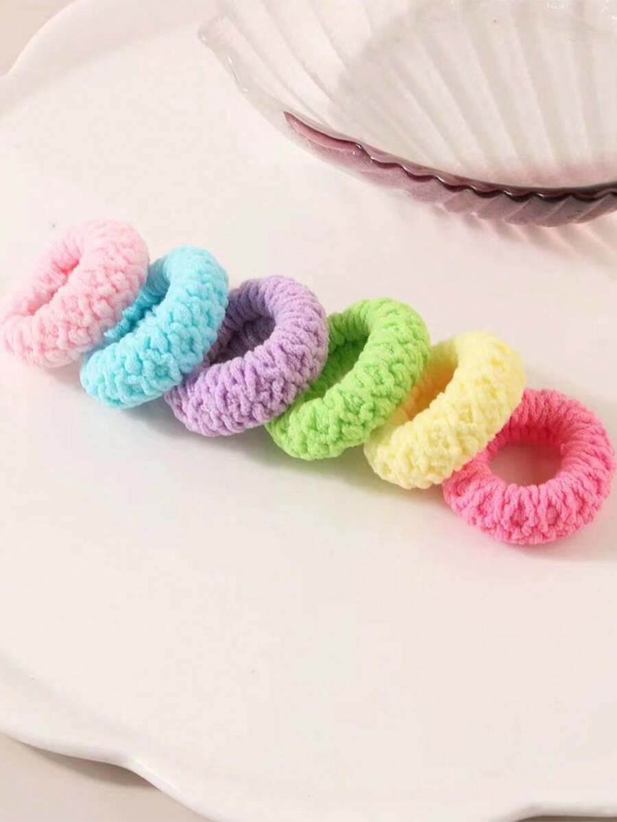 SHEIN طقم 5 قطع أربطة شعر مرنة ملونة لتسريحات الذيل والكعكة