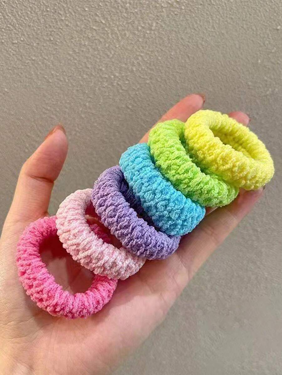 SHEIN طقم 5 قطع أربطة شعر مرنة ملونة لتسريحات الذيل والكعكة