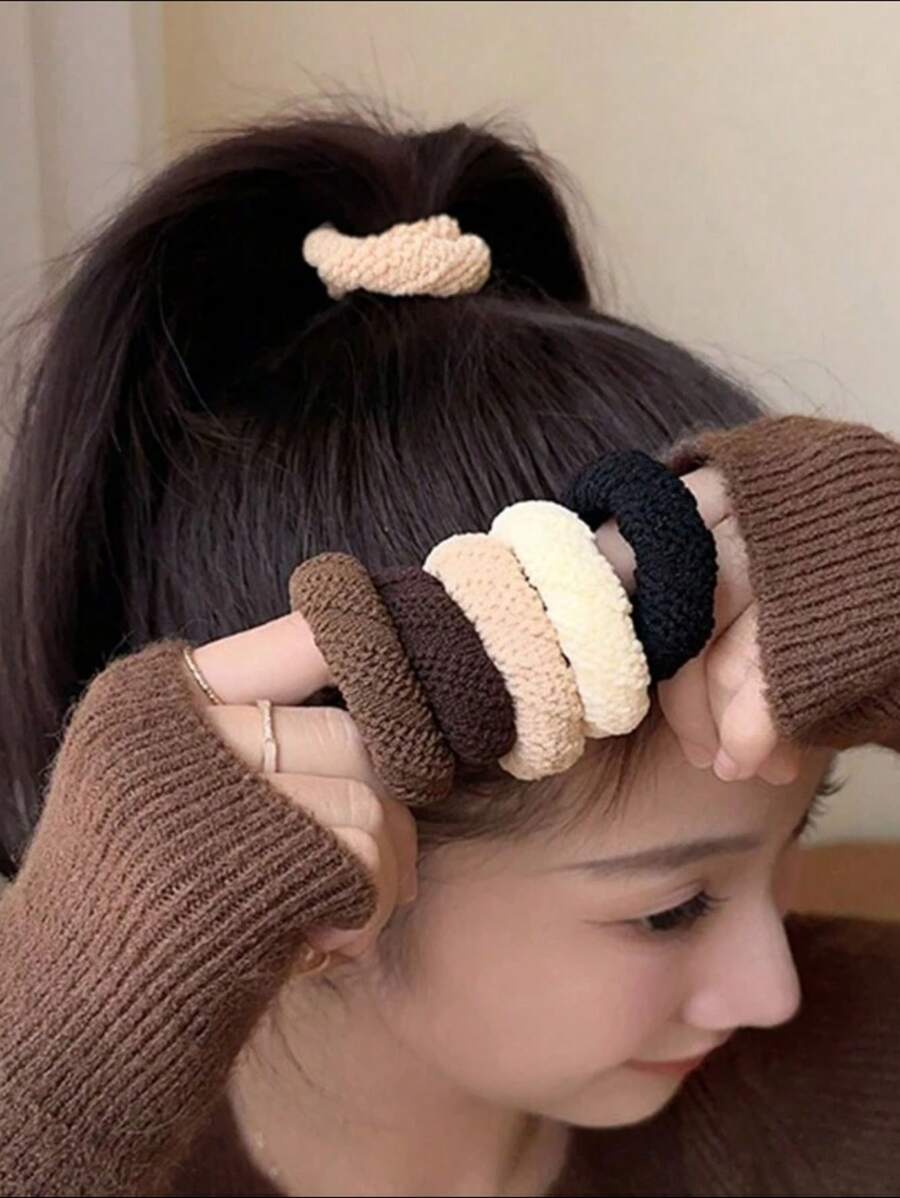 SHEIN طقم 5 قطع أربطة شعر مرنة ملونة لتسريحات الذيل والكعكة