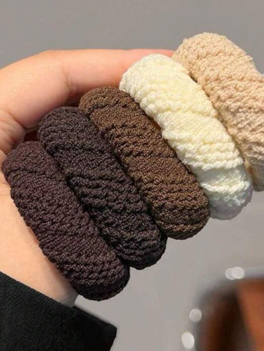 SHEIN طقم 5 قطع أربطة شعر مرنة ملونة لتسريحات الذيل والكعكة