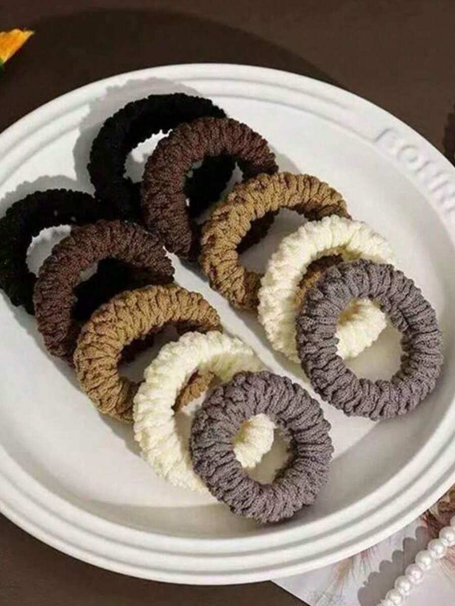 SHEIN طقم 5 قطع أربطة شعر مرنة ملونة لتسريحات الذيل والكعكة