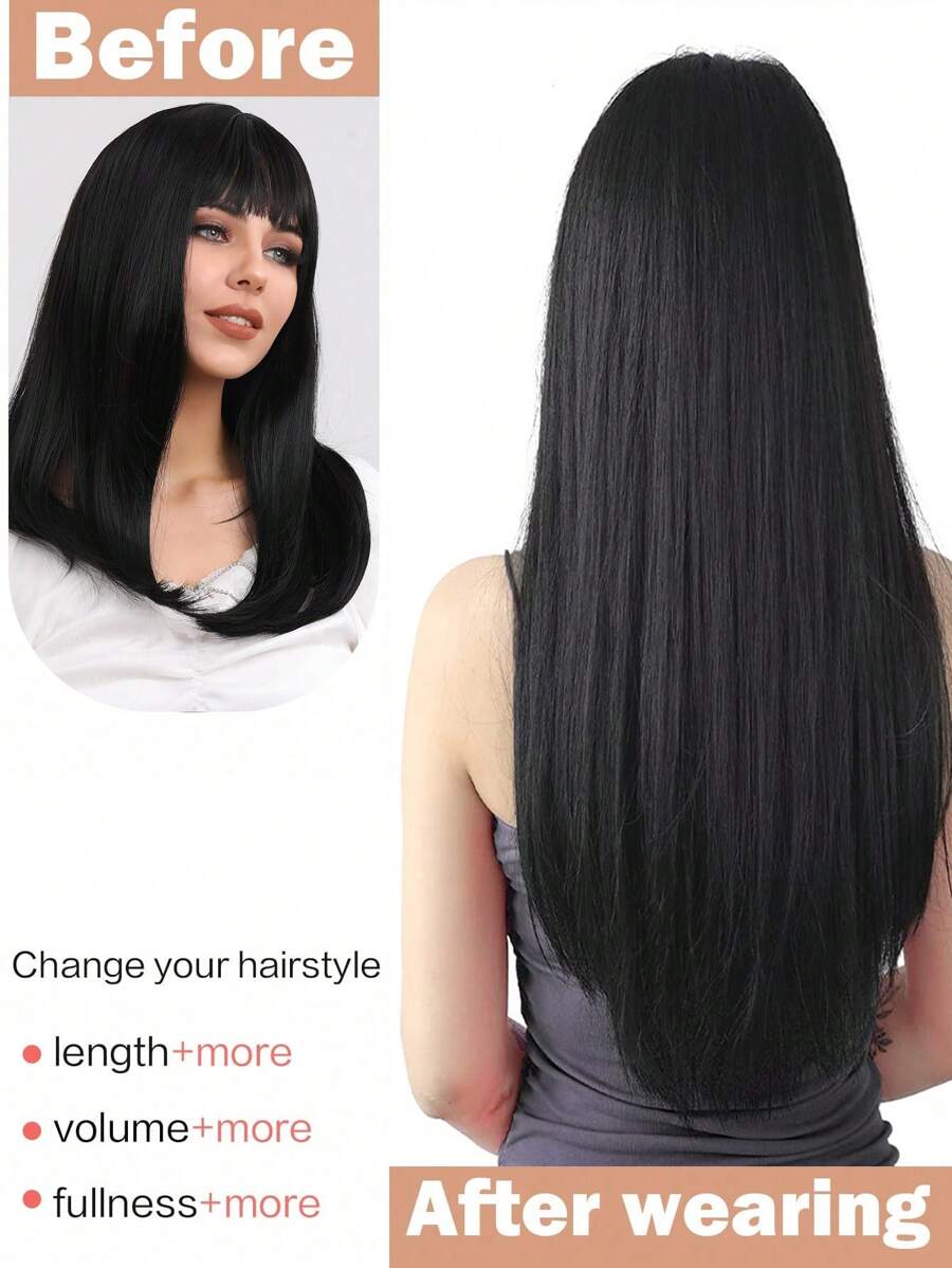 SHEIN تمديدات شعر اصطناعية سوداء 22 بوصة 7 قطع مع 16 مشبك