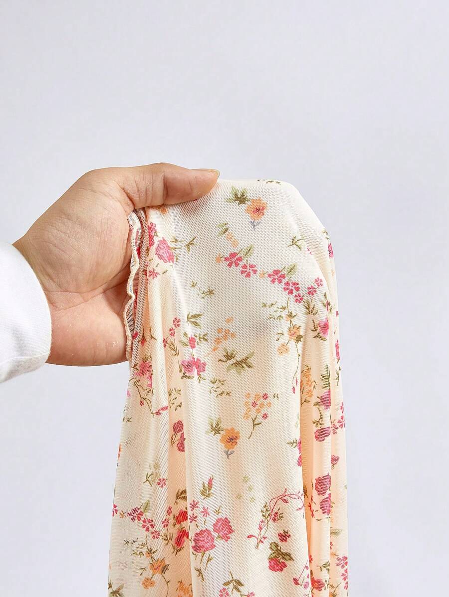 SHEIN MOD فستان صيفي طويل بطبعة زهور صغيرة بلون مشمشي