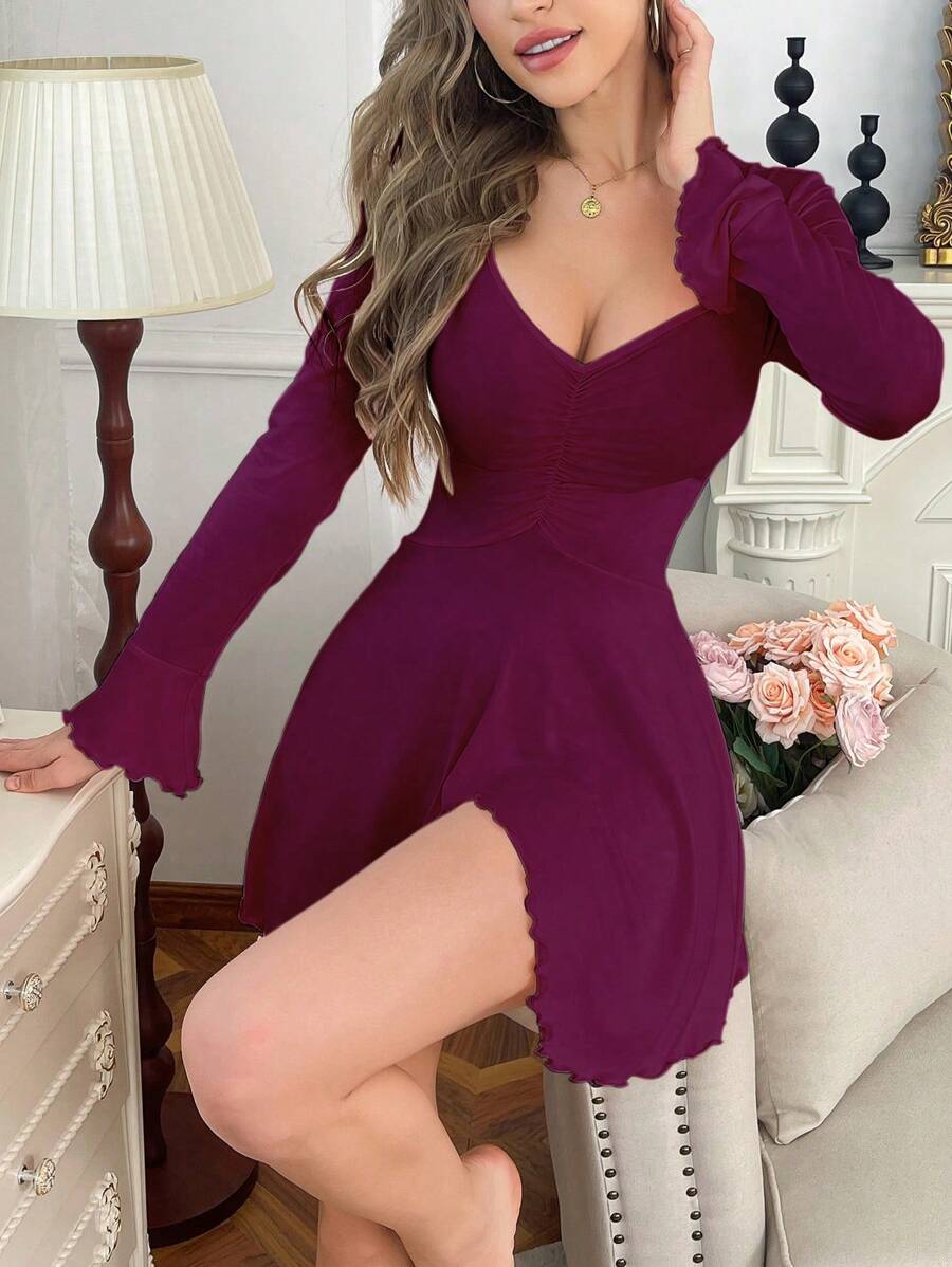 SHEIN DUSKBASE فستان نوم كاجوال مريح بلون عنابي