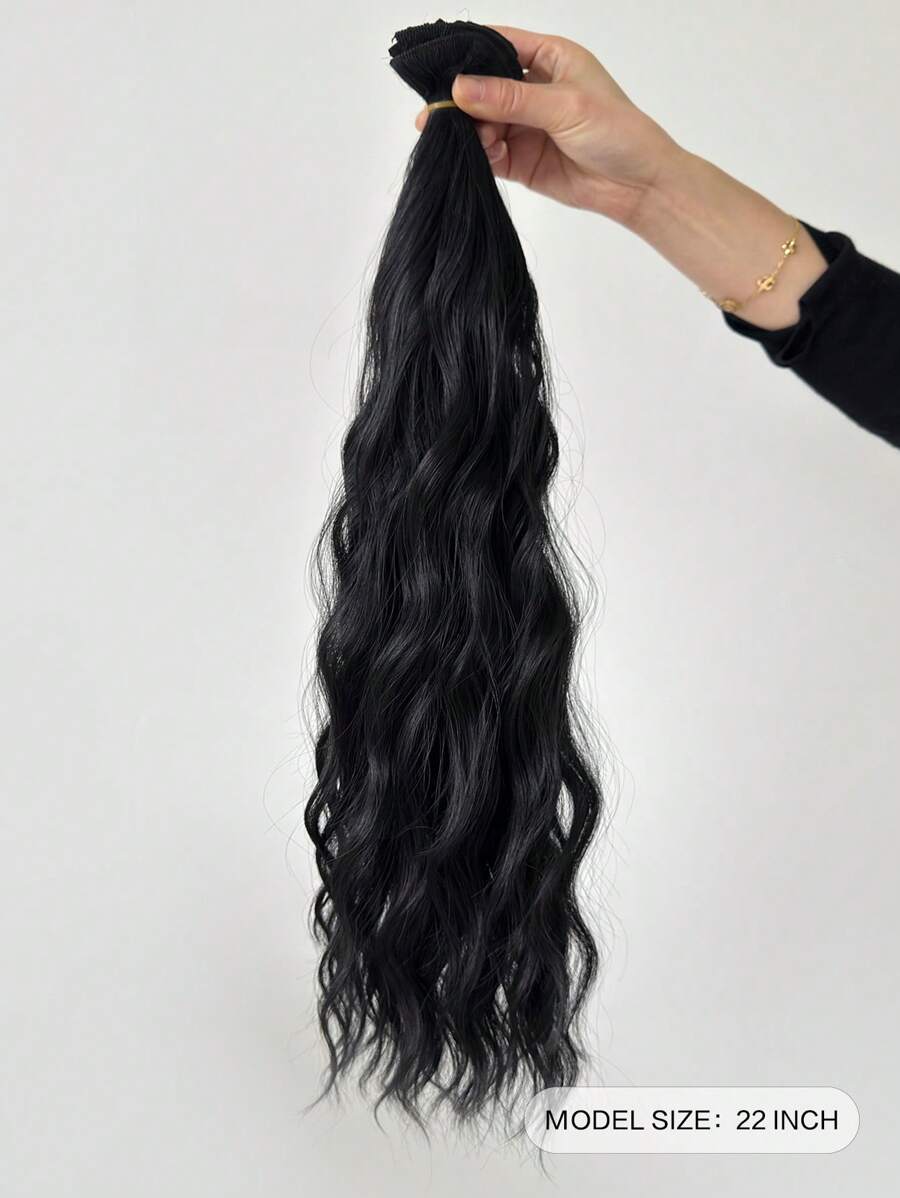 SHEIN إضافات شعر صناعي مموج مائي أسود 22 بوصة 16 مشبك