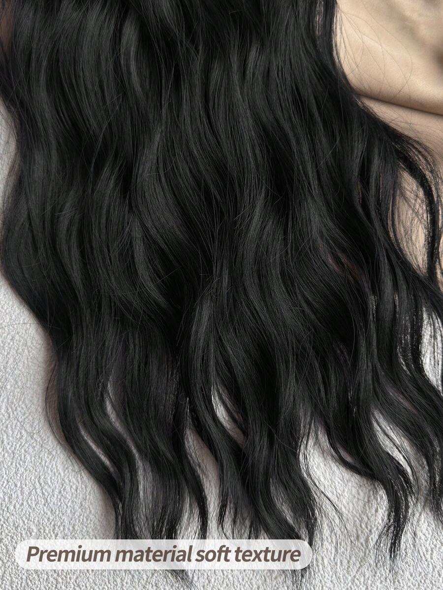 SHEIN إضافات شعر صناعي مموج مائي أسود 22 بوصة 16 مشبك