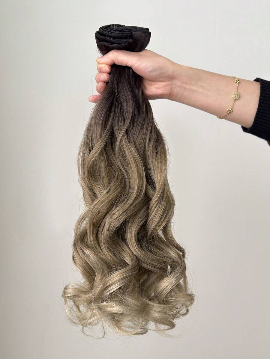 SHEIN باروكة إضافات شعر 7 قطع 22 بوصة بلون أسود بني متموج