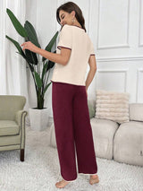 SHEIN Snug Zone بدلة نوم سروال وتوب بأزرار وحواف متباينة