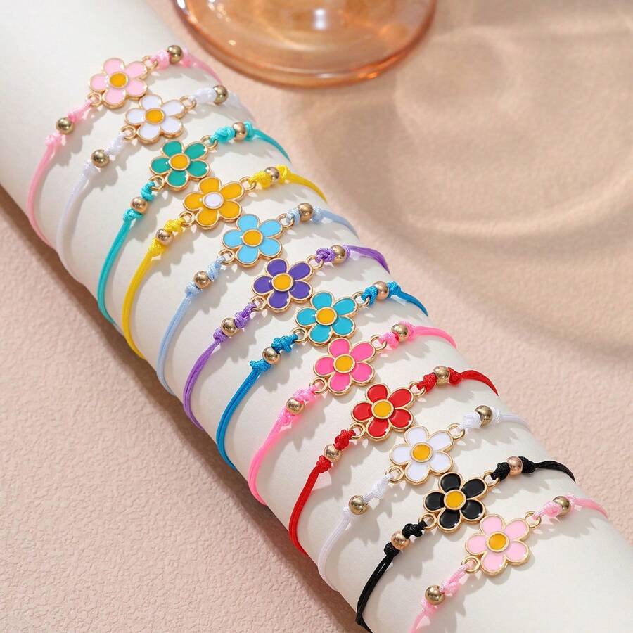 SHEIN طقم 12 سوار معدني بتصميم زهرة ملونة