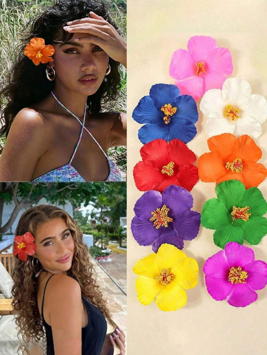 SHEIN مشابك شعر بزهور هاواي اصطناعية 9 قطع