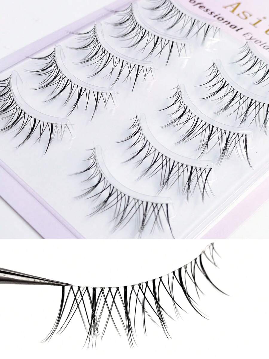SHEIN طقم 5 أزواج رموش صناعية كرتونية شفافة الساق متقاطعة