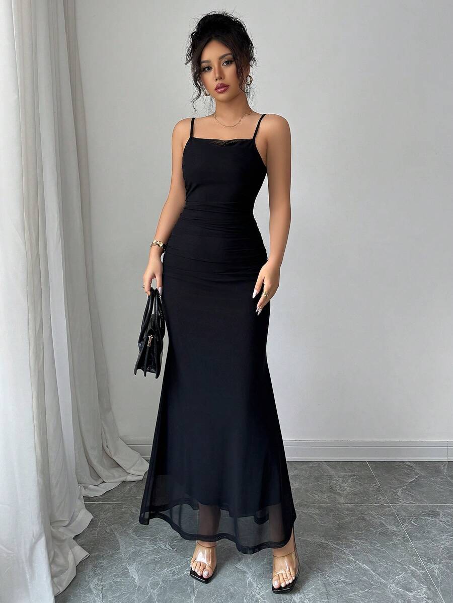 SHEIN Elenzga فستان اسود ضيق بخصر متوسط