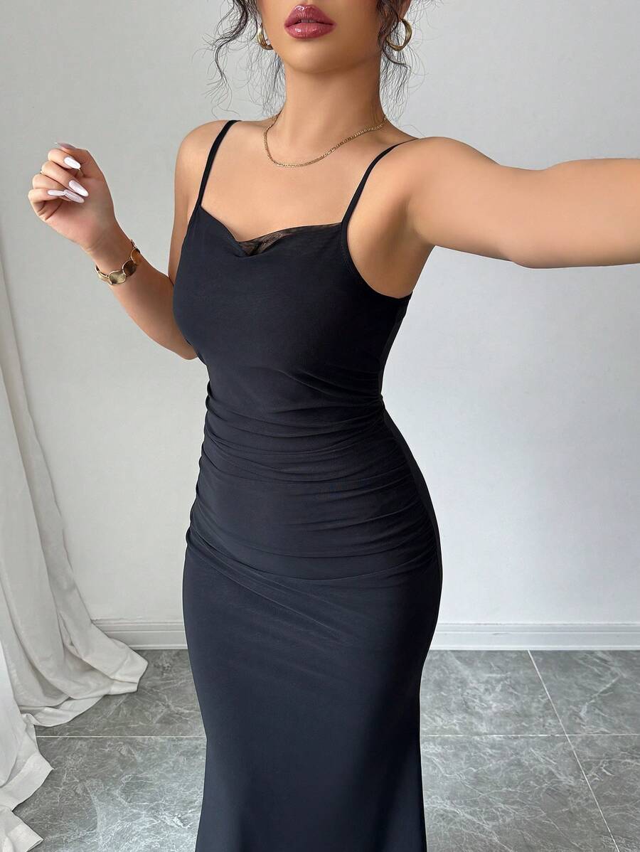 SHEIN Elenzga فستان اسود ضيق بخصر متوسط