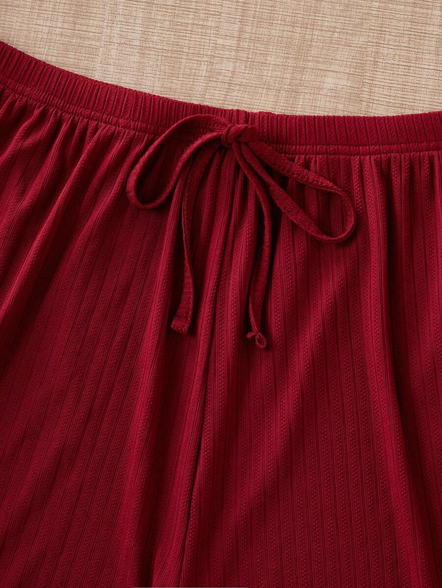 SHEIN بيجامة 3 قطع ألوان سادة ودانتيل