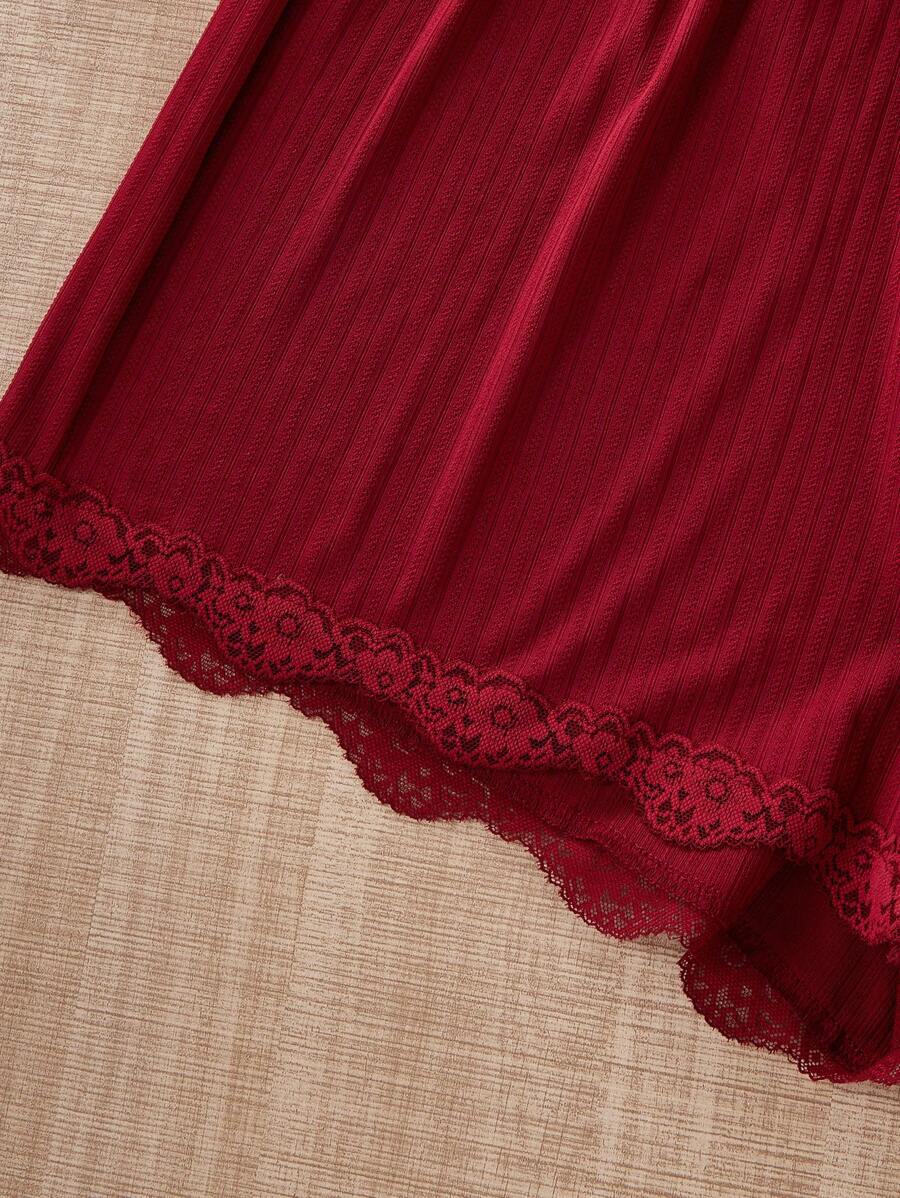 SHEIN بيجامة 3 قطع ألوان سادة ودانتيل