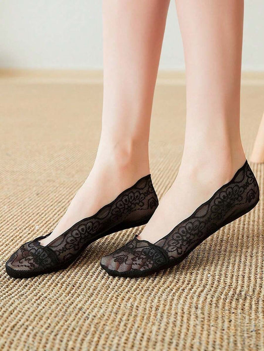SHEIN طقم 5 أزواج جوارب قارب منقوشة بالزهور والموجات ماصة للعرق
